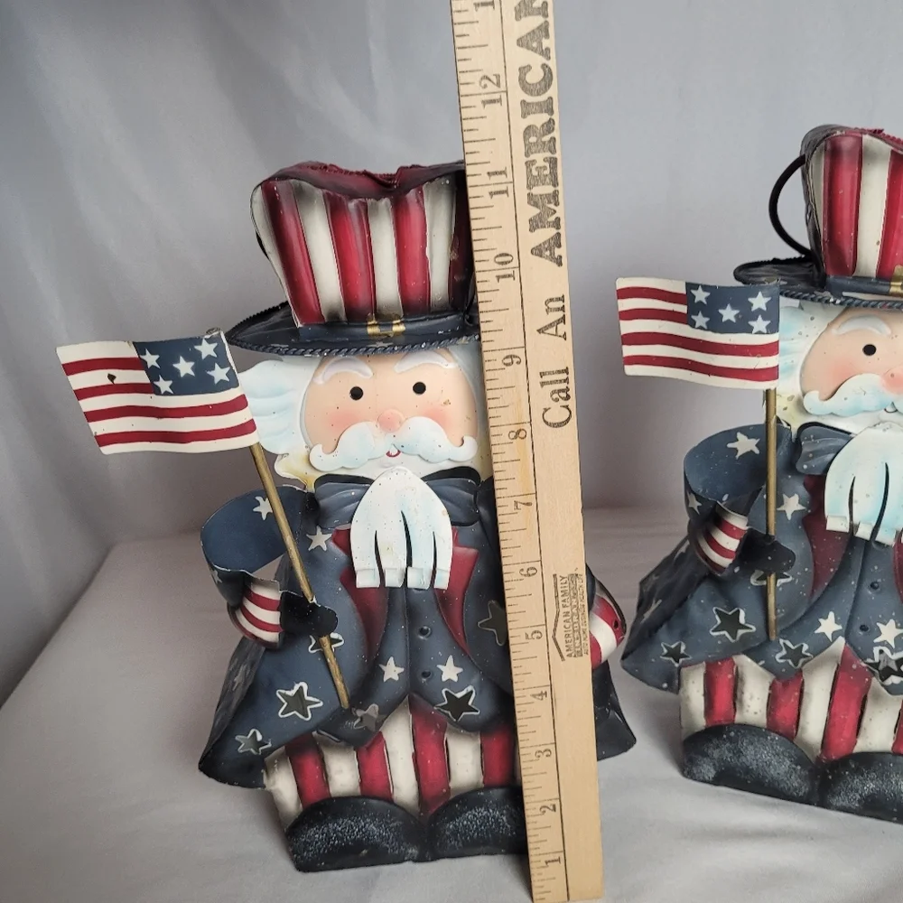 July 4th Americana Patriotic Uncle Sam Candle Holder Tin Lot